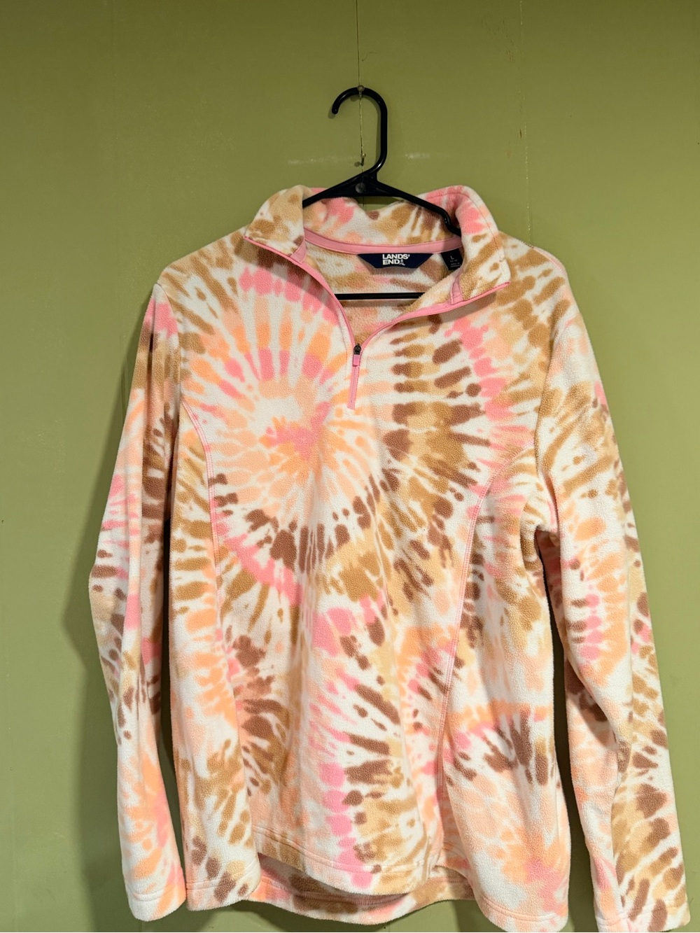 Lands' End Pink & Brown Tie-Dye Half-Zip Fleece Pullover